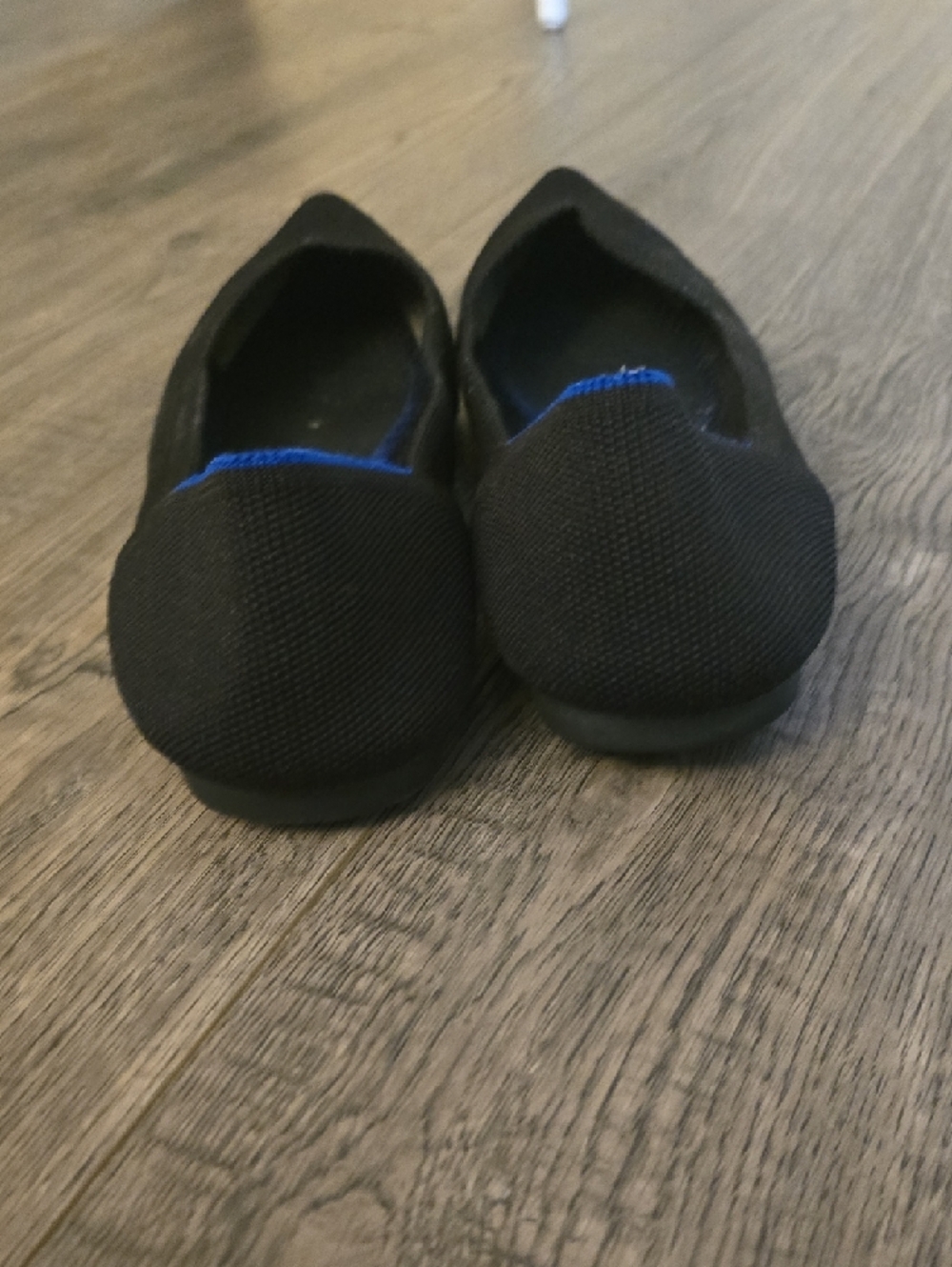 Rothy's Black Pointed Knit Flats with Blue Trim - Picture 6 of 6